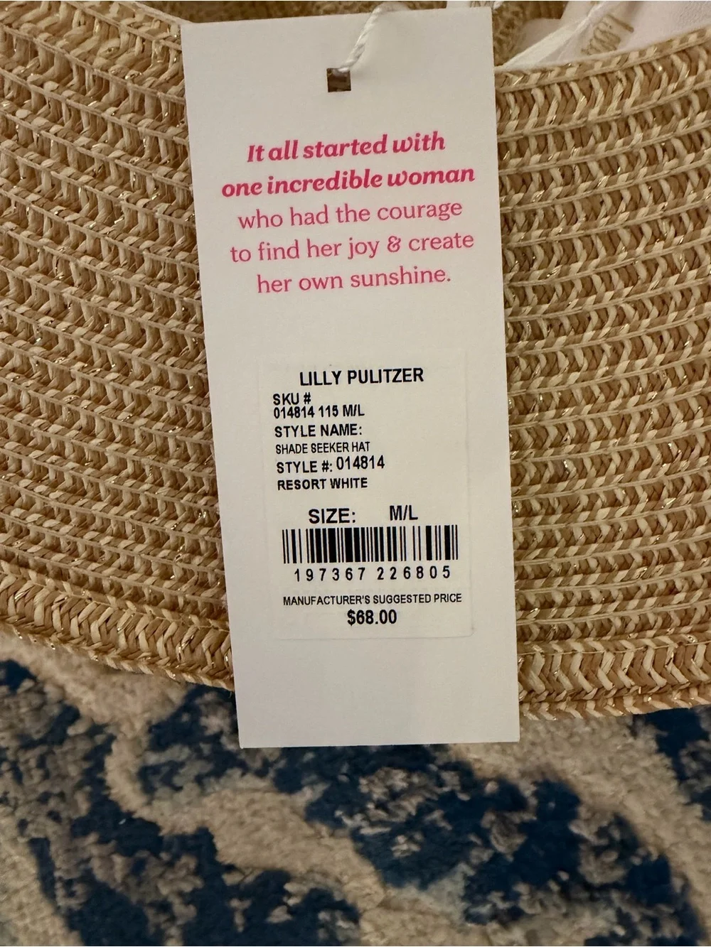 Lilly Pulitzer Woven Straw Sun Hat with White Band - Women's Beach Hat